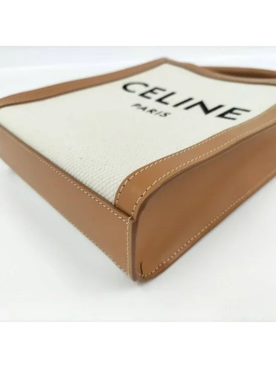 Celine Mini Vertical Cover 2-Way Bag Canvas Leather Brown Off White - Picture 3 of 9